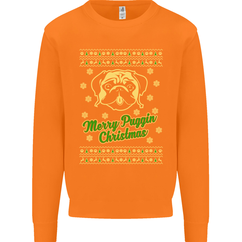 Merry Puggin' Christmas Funny Pug Mens Sweatshirt Jumper Orange