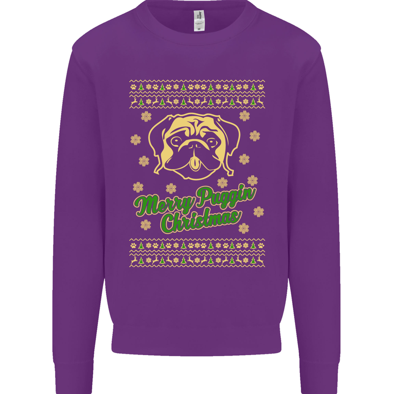 Merry Puggin' Christmas Funny Pug Mens Sweatshirt Jumper Purple