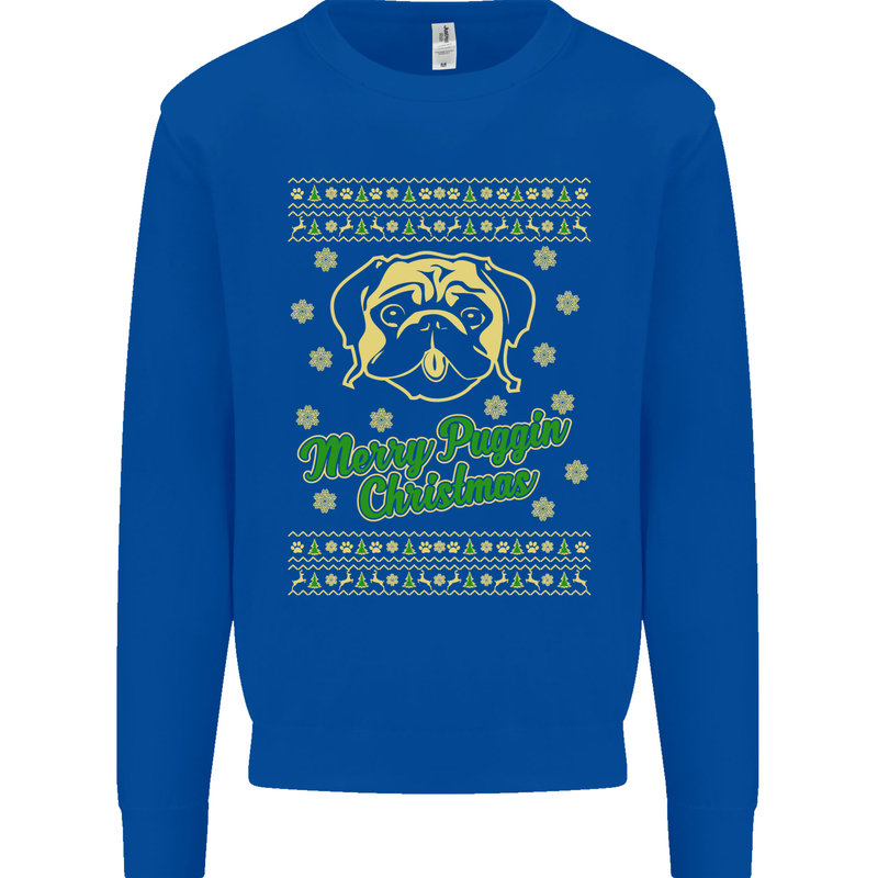 Merry Puggin' Christmas Funny Pug Mens Sweatshirt Jumper Royal Blue