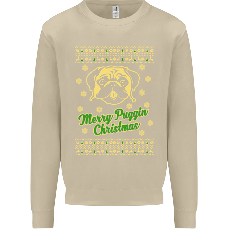 Merry Puggin' Christmas Funny Pug Mens Sweatshirt Jumper Sand