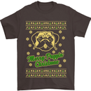Merry Puggin' Christmas Funny Pug Mens T-Shirt Cotton Gildan Dark Chocolate