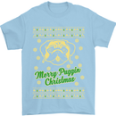 Merry Puggin' Christmas Funny Pug Mens T-Shirt Cotton Gildan Light Blue