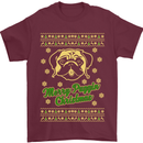 Merry Puggin' Christmas Funny Pug Mens T-Shirt Cotton Gildan Maroon