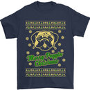 Merry Puggin' Christmas Funny Pug Mens T-Shirt Cotton Gildan Navy Blue