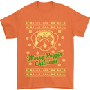 Merry Puggin' Christmas Funny Pug Mens T-Shirt Cotton Gildan Orange