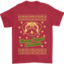 Merry Puggin' Christmas Funny Pug Mens T-Shirt Cotton Gildan Red