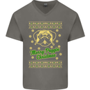 Merry Puggin' Christmas Funny Pug Mens V-Neck Cotton T-Shirt Charcoal