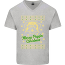 Merry Puggin' Christmas Funny Pug Mens V-Neck Cotton T-Shirt Sports Grey