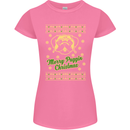 Merry Puggin' Christmas Funny Pug Womens Petite Cut T-Shirt Azalea