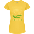 Merry Puggin' Christmas Funny Pug Womens Petite Cut T-Shirt Yellow
