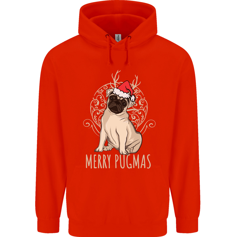 Merry Pugmas Funny Christmas Pug Childrens Kids Hoodie Bright Red