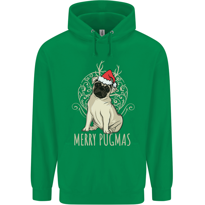 Merry Pugmas Funny Christmas Pug Childrens Kids Hoodie Irish Green