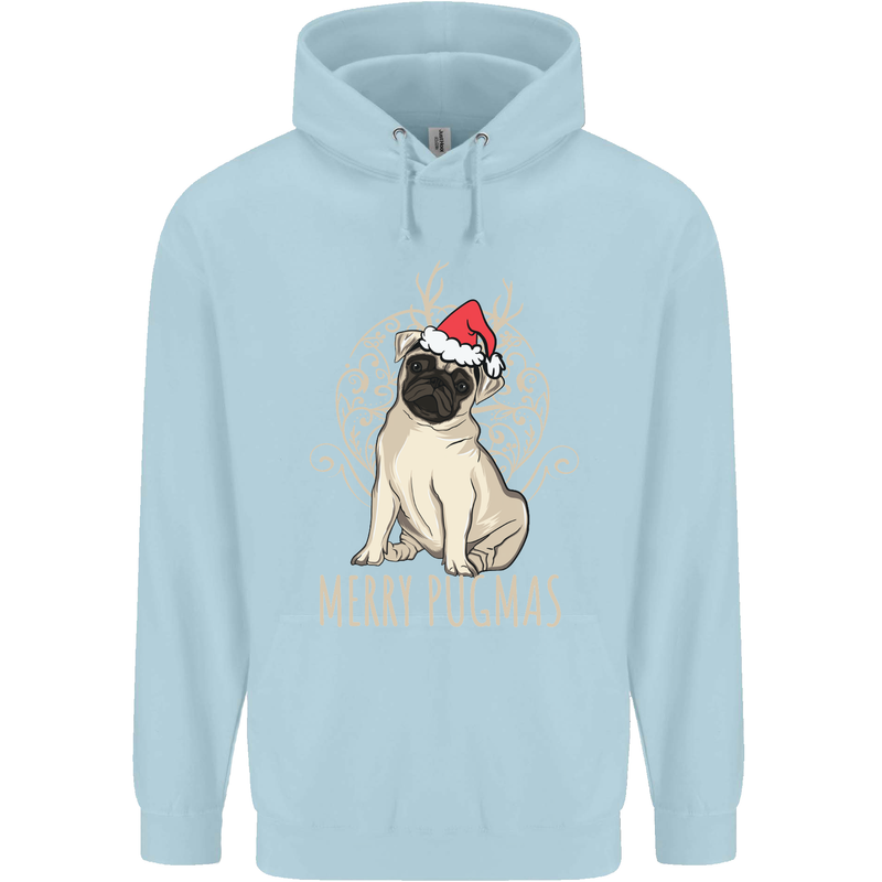 Merry Pugmas Funny Christmas Pug Childrens Kids Hoodie Light Blue