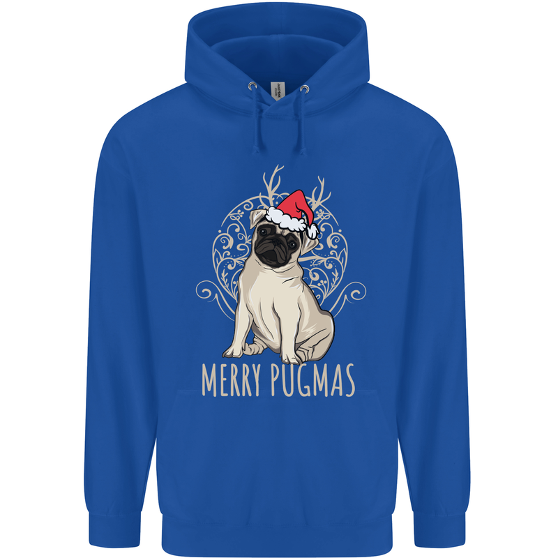 Merry Pugmas Funny Christmas Pug Childrens Kids Hoodie Royal Blue