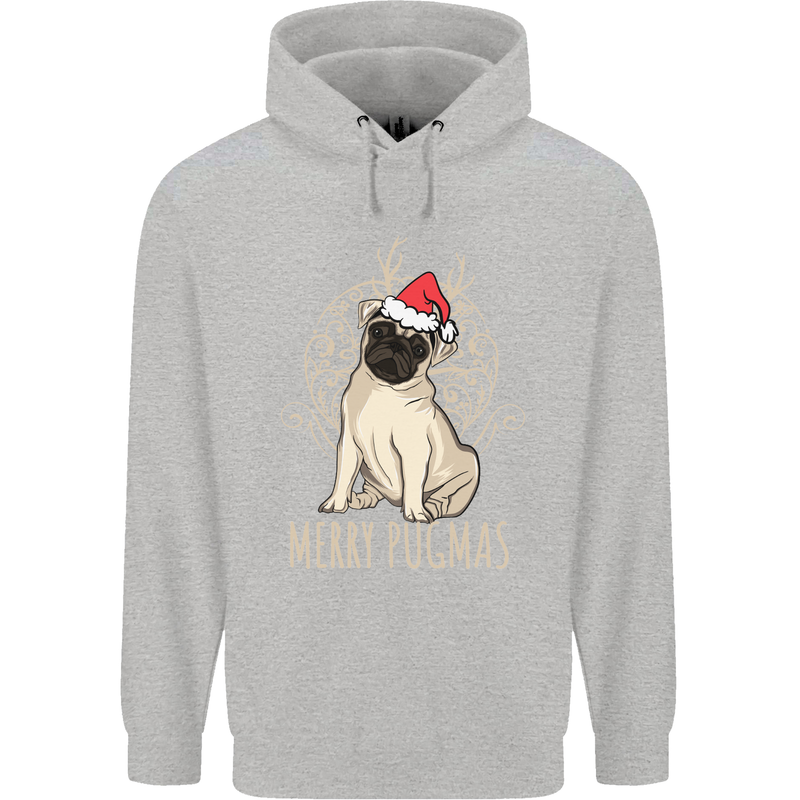 Merry Pugmas Funny Christmas Pug Childrens Kids Hoodie Sports Grey