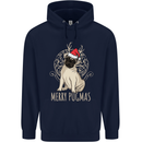 Merry Pugmas Funny Christmas Pug Mens 80% Cotton Hoodie Navy Blue