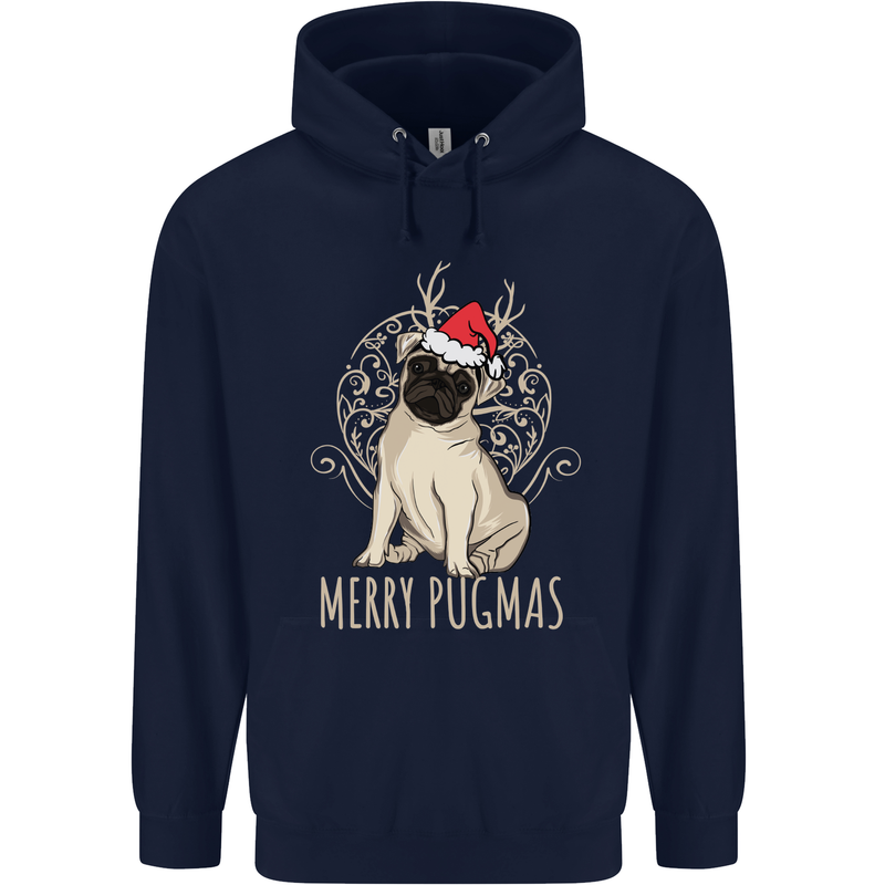 Merry Pugmas Funny Christmas Pug Mens 80% Cotton Hoodie Navy Blue