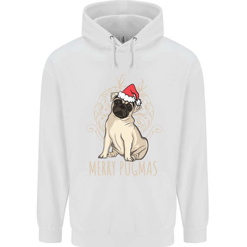 Merry Pugmas Funny Christmas Pug Mens 80% Cotton Hoodie White