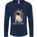 Merry Pugmas Funny Christmas Pug Mens Long Sleeve T-Shirt Navy Blue