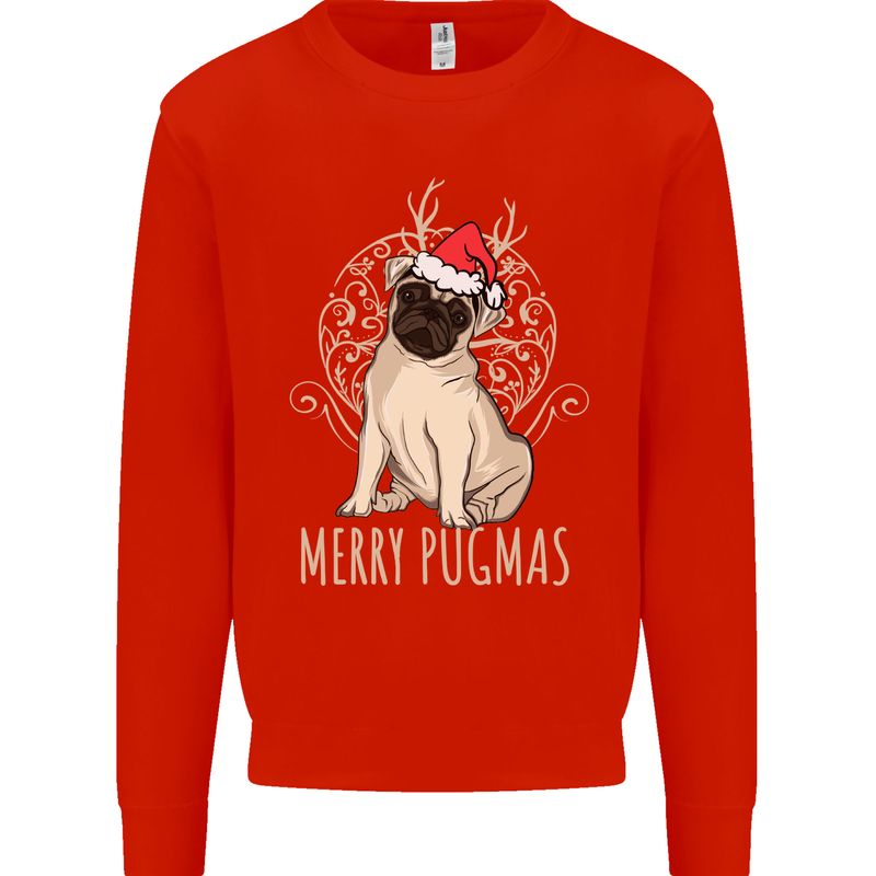 Merry Pugmas Funny Christmas Pug Mens Sweatshirt Jumper Bright Red