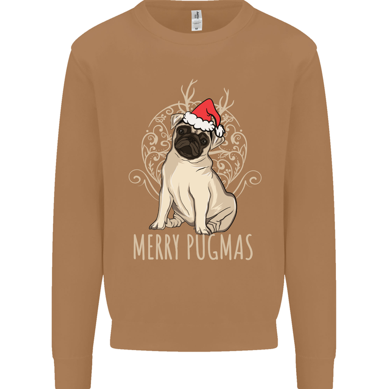 Merry Pugmas Funny Christmas Pug Mens Sweatshirt Jumper Caramel Latte