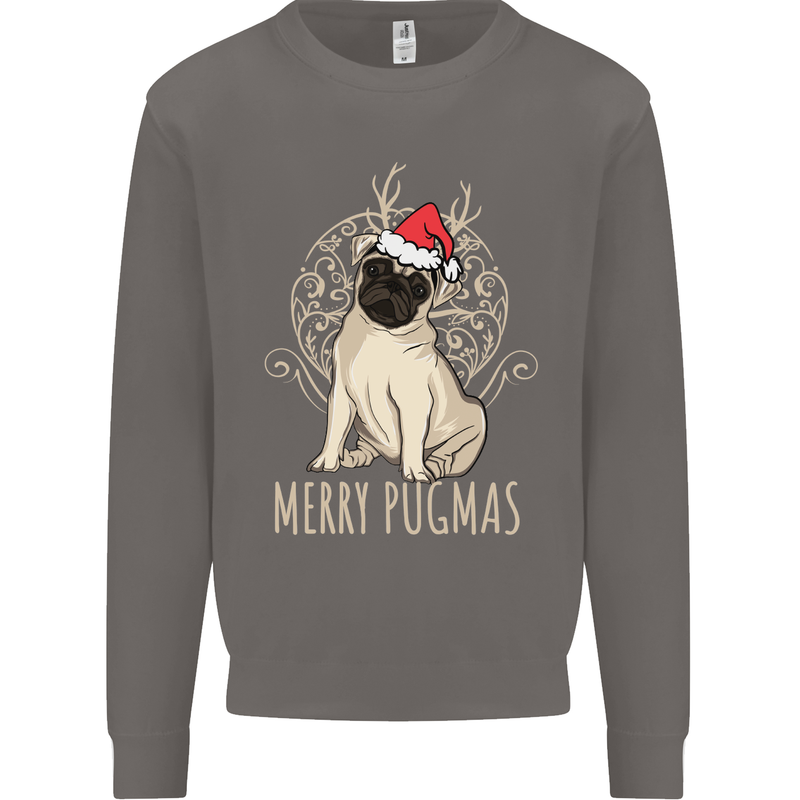 Merry Pugmas Funny Christmas Pug Mens Sweatshirt Jumper Charcoal