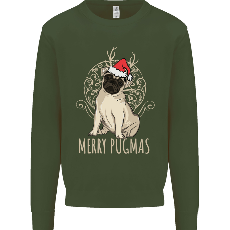 Merry Pugmas Funny Christmas Pug Mens Sweatshirt Jumper Forest Green
