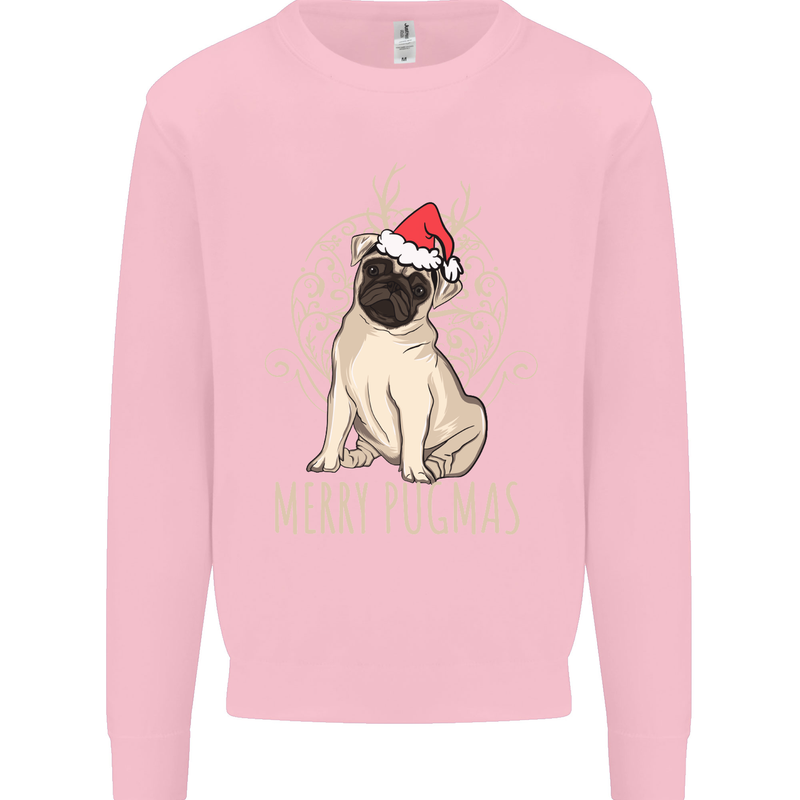 Merry Pugmas Funny Christmas Pug Mens Sweatshirt Jumper Light Pink