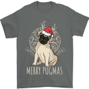 Merry Pugmas Funny Christmas Pug Mens T-Shirt Cotton Gildan Charcoal