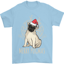 Merry Pugmas Funny Christmas Pug Mens T-Shirt Cotton Gildan Light Blue