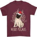 Merry Pugmas Funny Christmas Pug Mens T-Shirt Cotton Gildan Maroon