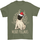 Merry Pugmas Funny Christmas Pug Mens T-Shirt Cotton Gildan Military Green