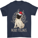 Merry Pugmas Funny Christmas Pug Mens T-Shirt Cotton Gildan Navy Blue