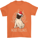 Merry Pugmas Funny Christmas Pug Mens T-Shirt Cotton Gildan Orange