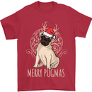 Merry Pugmas Funny Christmas Pug Mens T-Shirt Cotton Gildan Red