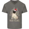 Merry Pugmas Funny Christmas Pug Mens V-Neck Cotton T-Shirt Charcoal