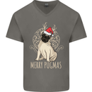 Merry Pugmas Funny Christmas Pug Mens V-Neck Cotton T-Shirt Charcoal