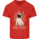 Merry Pugmas Funny Christmas Pug Mens V-Neck Cotton T-Shirt Red