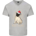 Merry Pugmas Funny Christmas Pug Mens V-Neck Cotton T-Shirt Sports Grey