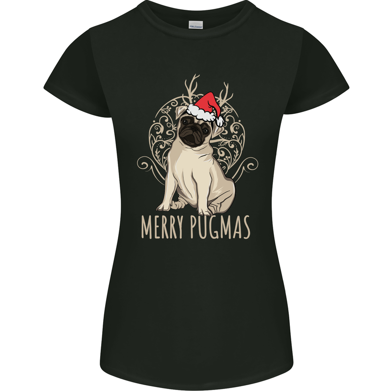 Merry Pugmas Funny Christmas Pug Womens Petite Cut T-Shirt Black