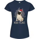 Merry Pugmas Funny Christmas Pug Womens Petite Cut T-Shirt Navy Blue