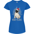 Merry Pugmas Funny Christmas Pug Womens Petite Cut T-Shirt Royal Blue