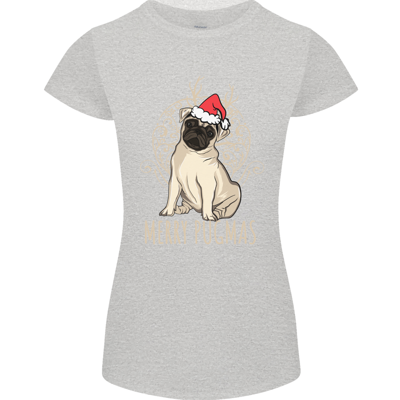 Merry Pugmas Funny Christmas Pug Womens Petite Cut T-Shirt Sports Grey
