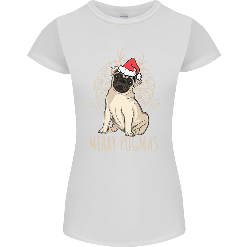 Merry Pugmas Funny Christmas Pug Womens Petite Cut T-Shirt White