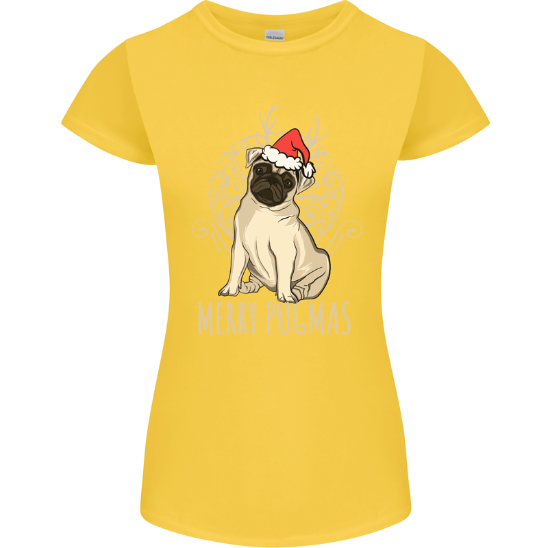 Merry Pugmas Funny Christmas Pug Womens Petite Cut T-Shirt Yellow