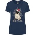 Merry Pugmas Funny Christmas Pug Womens Wider Cut T-Shirt Navy Blue