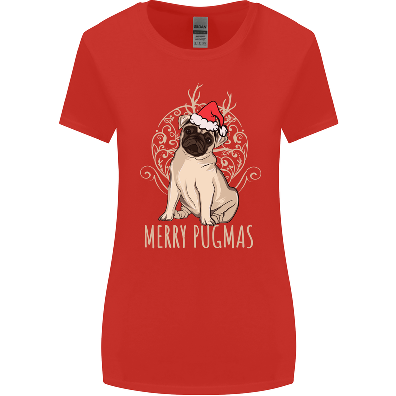 Merry Pugmas Funny Christmas Pug Womens Wider Cut T-Shirt Red
