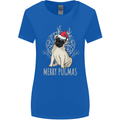 Merry Pugmas Funny Christmas Pug Womens Wider Cut T-Shirt Royal Blue