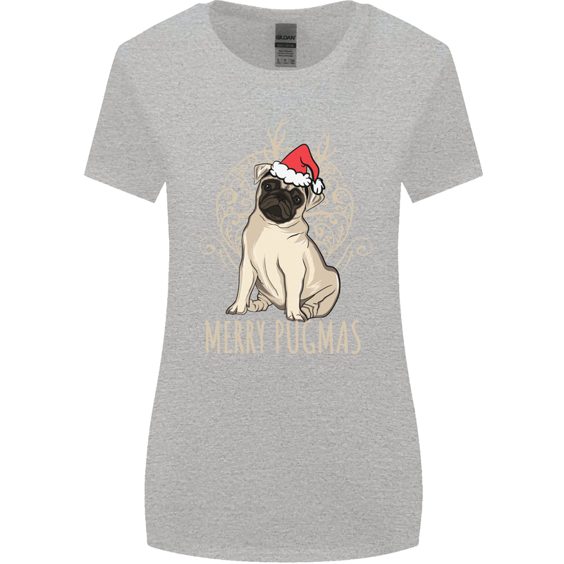 Merry Pugmas Funny Christmas Pug Womens Wider Cut T-Shirt Sports Grey