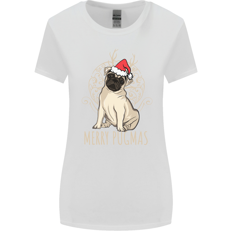 Merry Pugmas Funny Christmas Pug Womens Wider Cut T-Shirt White
